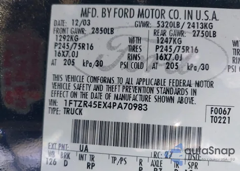 2004 Ford Ranger Edge/Tremor/Xlt from USA, damaged, VIN 1FTZR45EX4PA70983